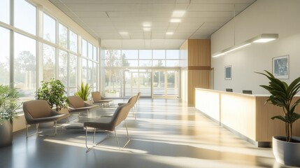 A modern DMV building with large windows, bright interiors, and a minimalist exterior