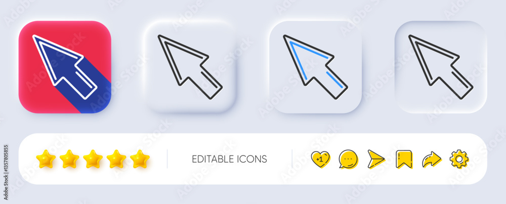 Poster mouse cursor line icon. neumorphic, flat shadow, 3d buttons. pointer sign. click arrow symbol. line 