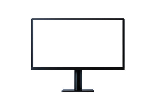 Black computer monitor cut out on transparent background - ultra-wide HD display for gaming, office and professional workstation. PNG for design solutions.
