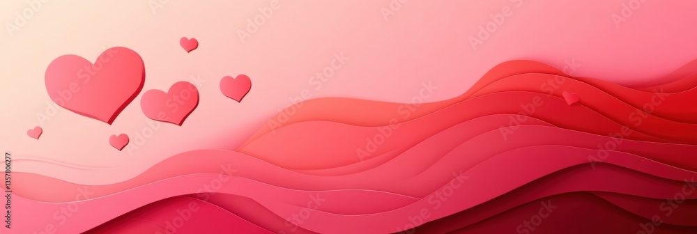 Aufkleber Romantic layered paper cut design with hearts and soft gradients featuring deep textures in red and pink hues Generative AI