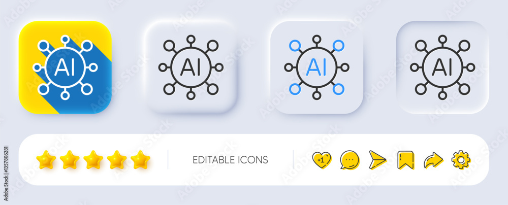 Poster generate ai line icon. neumorphic, flat shadow, 3d buttons. artificial intelligence sign. computer t