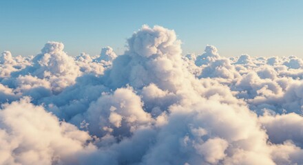 Aerial View of Fluffy Cumulus Cloudscape at Sunrise Serene Sky Background