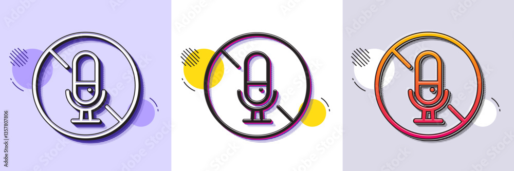 Poster no microphone line icon. halftone dotted pattern. gradient icon with grain shadow. mute mic sign. no