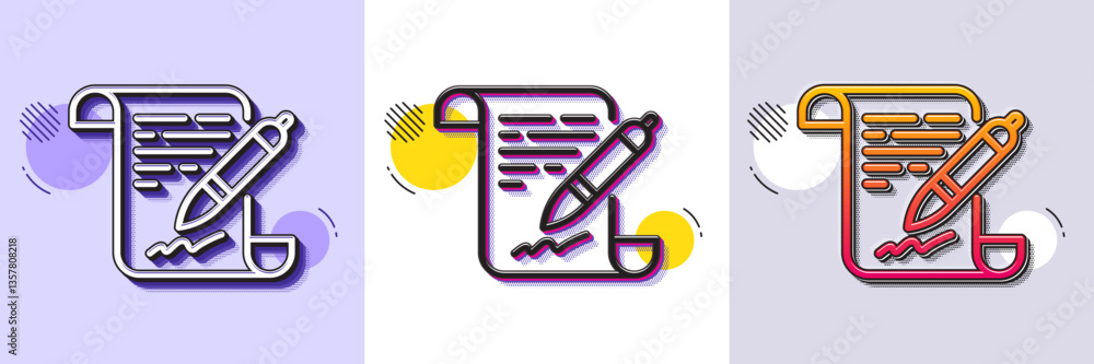Poster agreement document line icon. halftone dotted pattern. gradient icon with grain shadow. contract fil