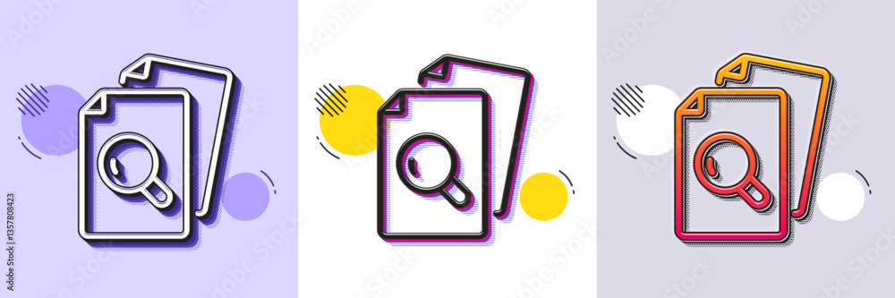 Poster inspect line icon. halftone dotted pattern. gradient icon with grain shadow. research documents sign