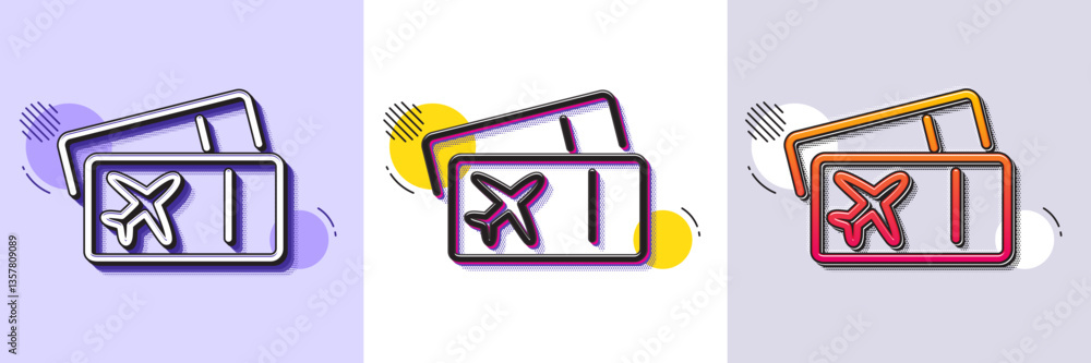 Poster boarding pass line icon. halftone dotted pattern. gradient icon with grain shadow. airplane tickets 