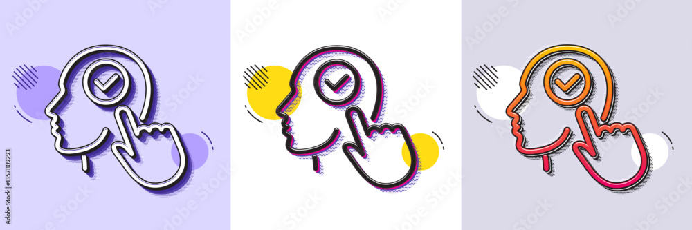 Poster head line icon. halftone dotted pattern. gradient icon with grain shadow. select user sign. checkbox