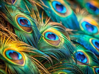 Vivid Peacock Feathers, Close-Up Macro Shot with High Depth of Field