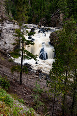 Cascades of the Firehole tumbling over the rocks in Yellowstone National Park