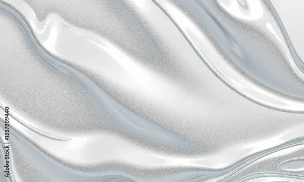 Poster smooth silver liquid texture with flowing waves, creating sense of elegance and fluidity. reflective