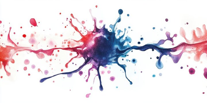 International Myalgic Encephalomyelitis Awareness Day Vibrant abstract splash art with red, blue, and purple paint bursts on white background