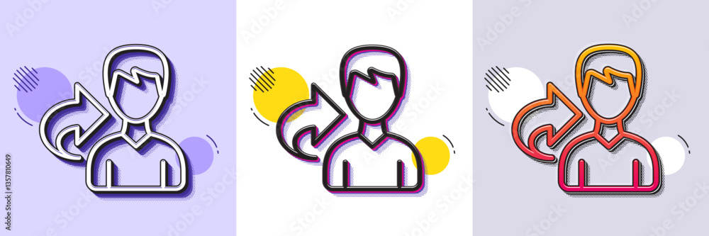 Poster share refer line icon. halftone dotted pattern. gradient icon with grain shadow. user or businessman