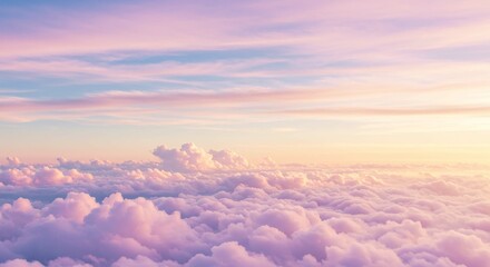 Serene Pastel Sunset Sky Above Fluffy Cloudscape Dreamy Aerial View