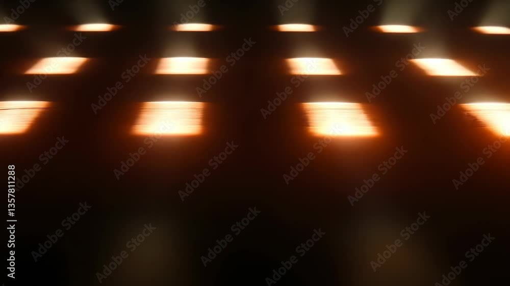 Poster abstract video of glowing squares on a dark background, captured from a low angle, creating a futuri