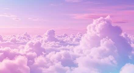Dreamy Pastel Pink and Purple Sky with Fluffy Clouds Above the Cloudscape
