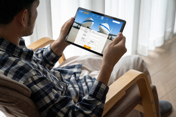 Online flight booking website provide modish reservation system . Travel technology concept .