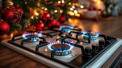 Christmas cooking, gas stove, warm
