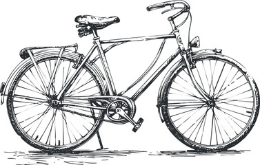Fototapeta premium Detailed vintage bicycle sketch in black and white illustration.