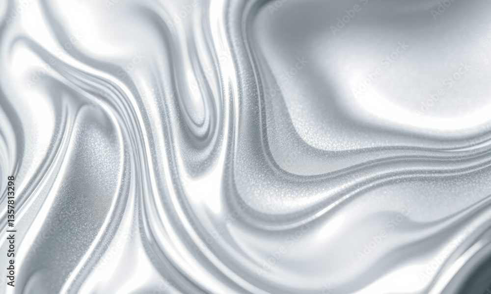 Poster smooth silver liquid texture creates mesmerizing visual effect, with flowing patterns and glossy fin