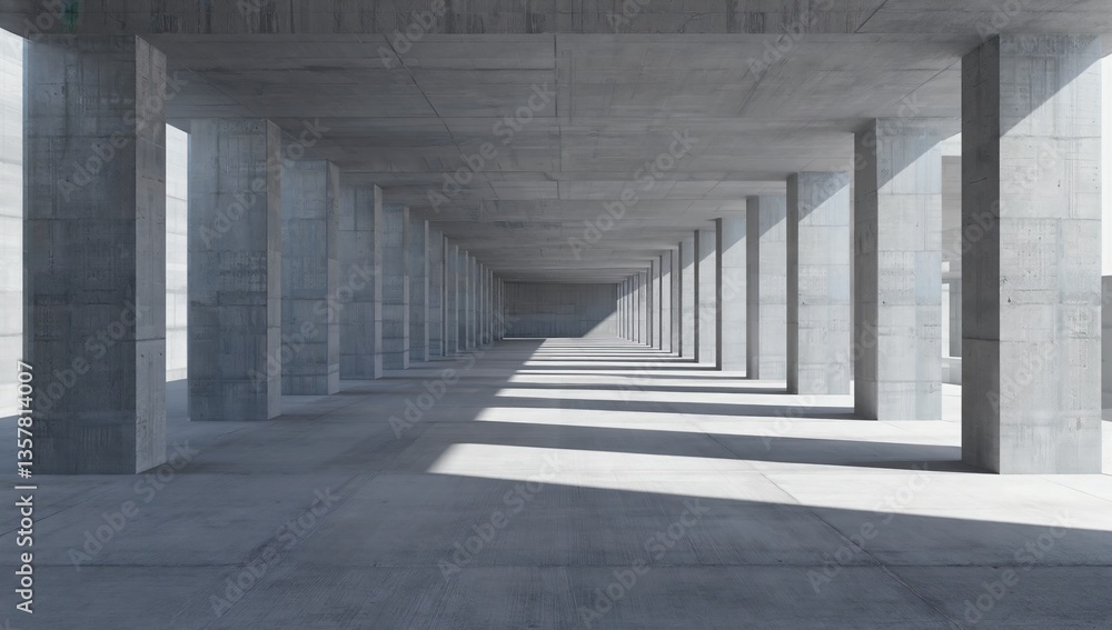 Poster abstract concrete structure showcasing linear perspectives and shadows in a vast open space