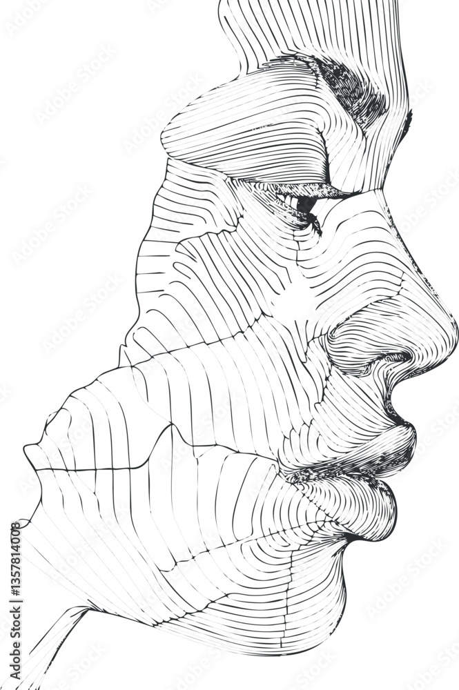 Aufkleber abstract line drawing of a face in profile with intricate contours.