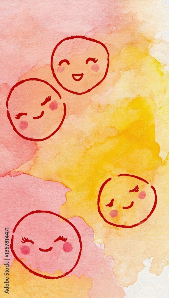 Poster smiling faces and colorful abstract background evoke joy and warmth in a playful design