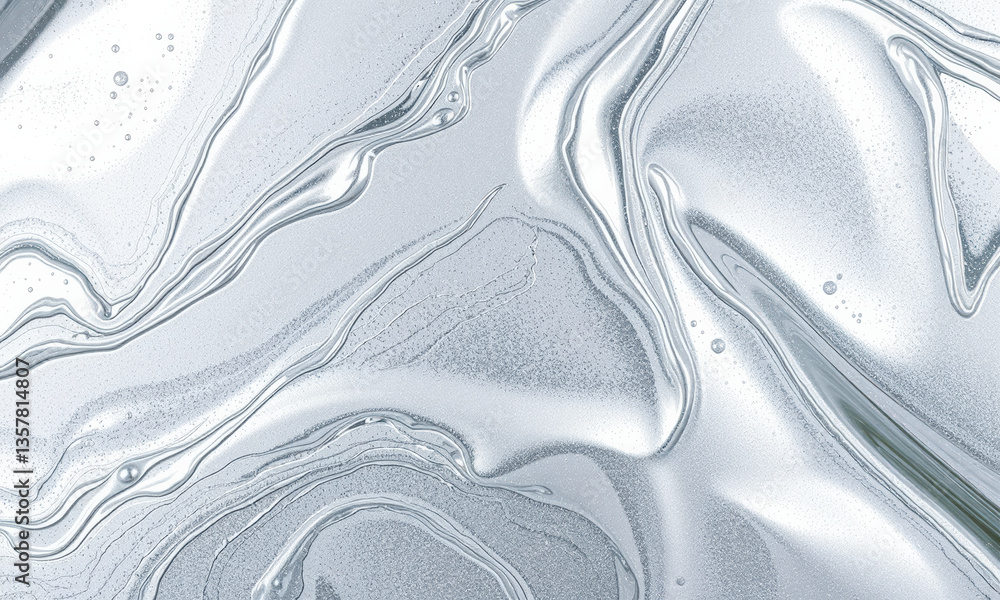 Poster mesmerizing silver liquid texture flows gracefully, showcasing smooth curves and reflective surfaces