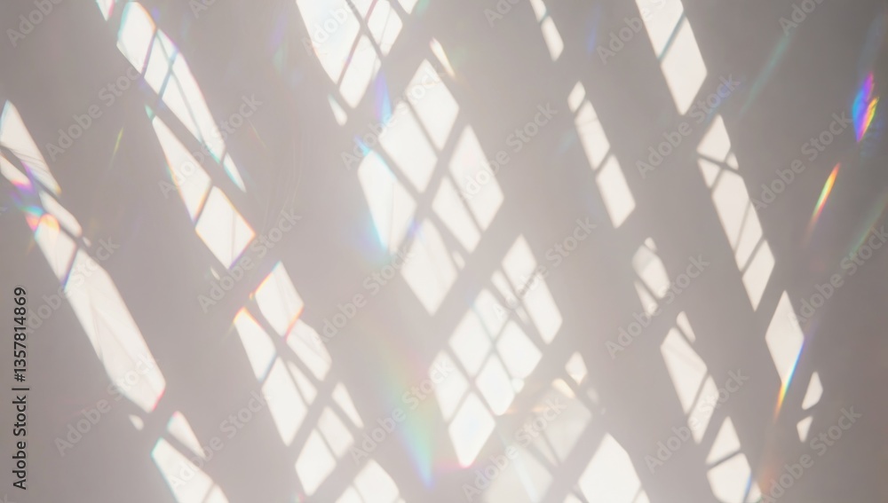 Poster colorful reflections cast intricate patterns on a light background in an abstract composition of sha