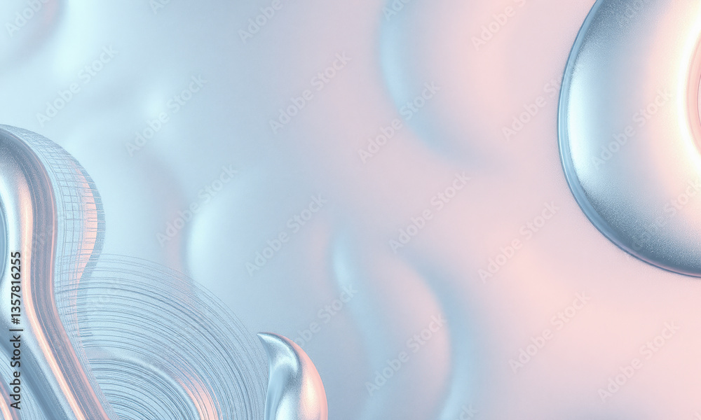 Poster mesmerizing silver liquid texture flows seamlessly across soft pastel background, creating sense of 