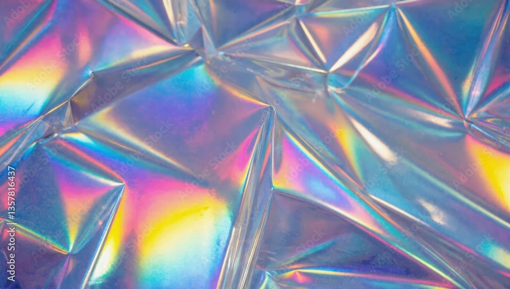 Poster shimmering abstract background with colorful reflections and intricate folds of metallic material
