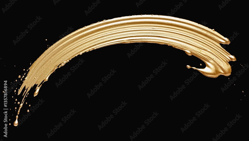 Poster golden abstract brushstroke against a black background creates an elegant, artistic visual effect em