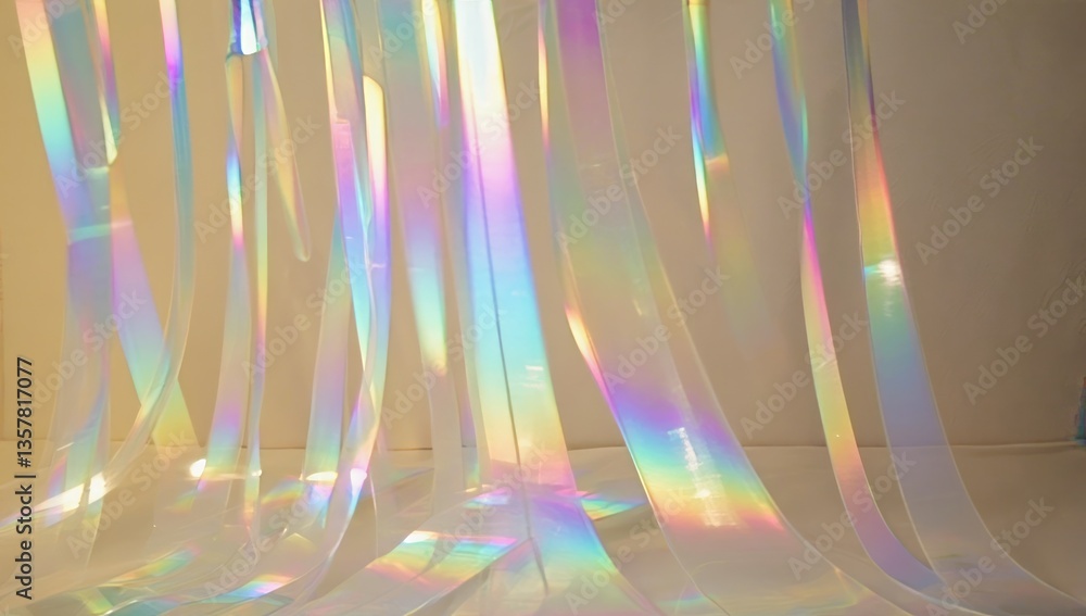 Poster abstract display of colorful translucent ribbons creating a rainbow effect in an artistic compositio
