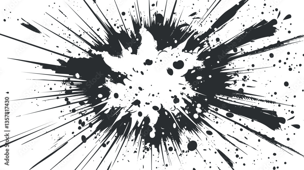 Aufkleber abstract black and white ink splash with dynamic burst pattern.