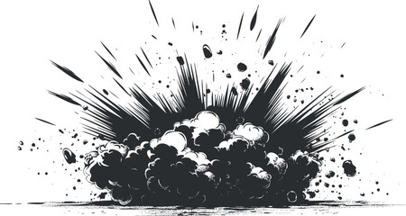 Dynamic black and white comic-style explosion illustration with dramatic impact.