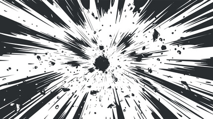 Abstract black and white explosion graphic with dynamic lines and energy.