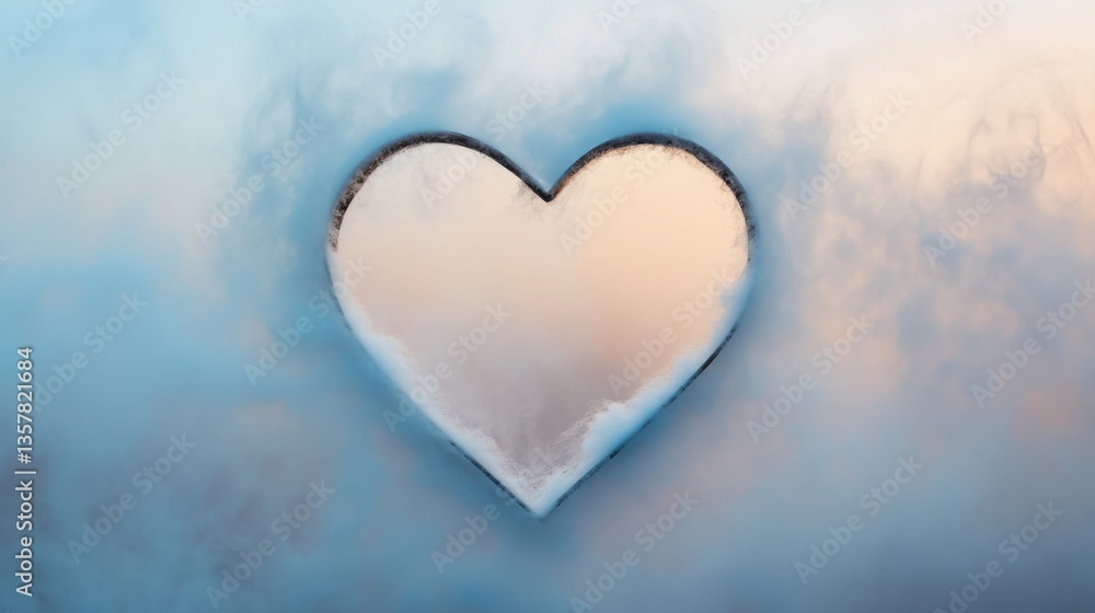 Poster a heart shape traced onto a fogged-up window, illuminated by warm sunlight filtering through