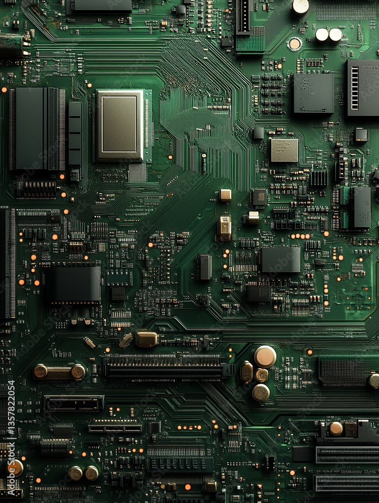 Poster abstract green circuit board technology background digital detailed electronic hardware design patte