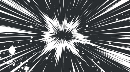 Dynamic comic-style explosion with black and white radial lines.