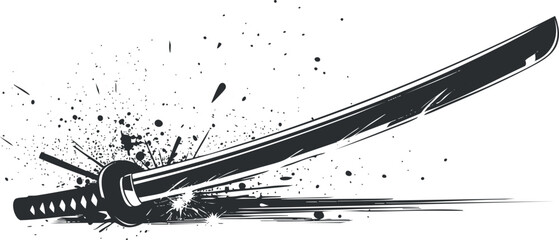 Illustration of a katana sword with ink splatter effect.