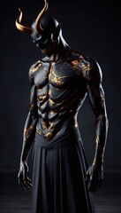 A dark demon, its body golden skin. Its skull is visible mobile wallpaper