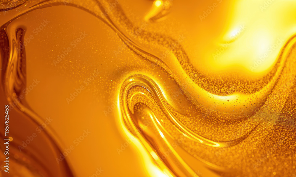 Poster mesmerizing gold liquid texture with smooth, flowing patterns and shimmering highlights, evoking sen
