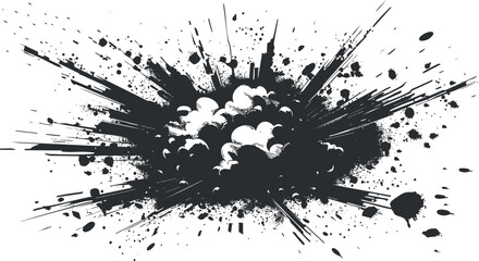 Obraz premium Dynamic black and white ink explosion with splatter effect.