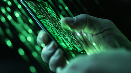 cybersecurity, digital security, phone technology, hacking, encryption, matrix code, binary code, technology, futuristic, smartphone, data protection, modern tech, cyber threat, digital world, tech se