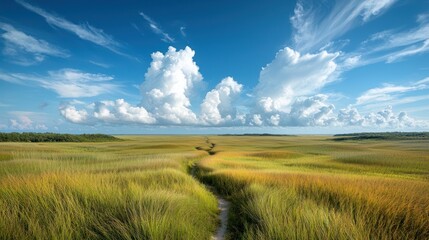 Vast, grassy plain under a bright sky