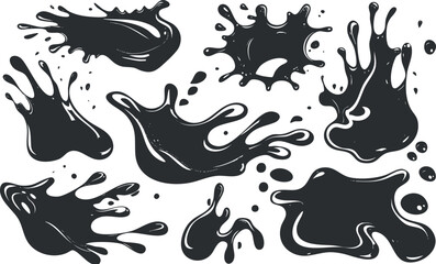Obraz premium Abstract black ink splatters on a white background for artistic design.