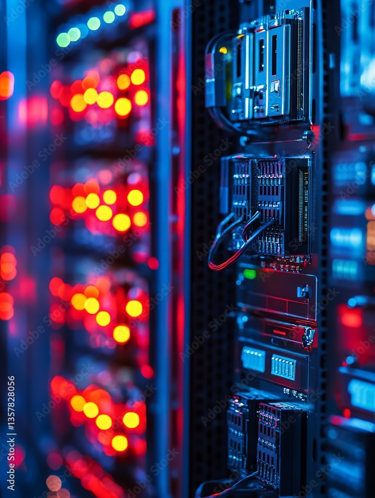 Poster modern data center server rack network technology digital infrastructure powerful computing system b