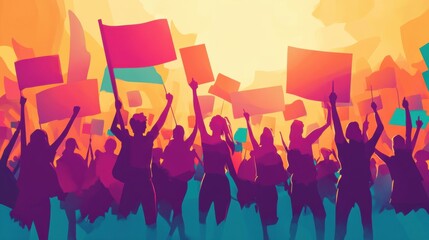 Powerful political protest in vibrant colors with activists waving banners at a rally for change Generative AI