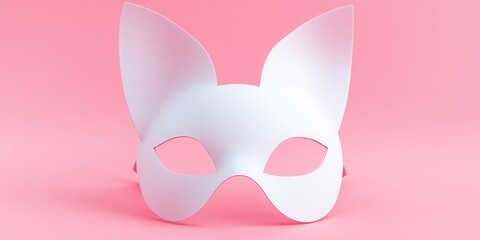 A white mask featuring a detailed cat face design, blending artistry with whimsy for a unique decorative piece.