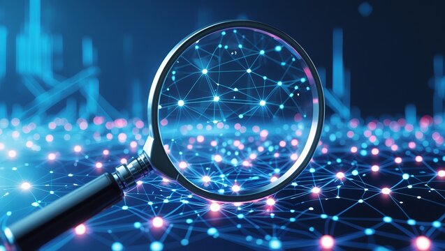 Magnifying Glass Over a Futuristic Digital Network
