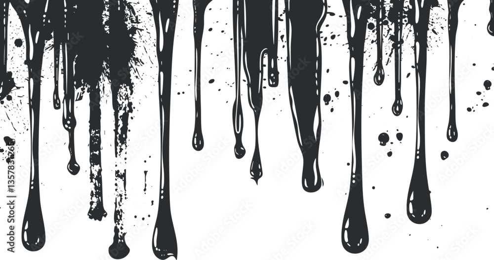 Aufkleber black paint drips creating an abstract pattern on a white background.